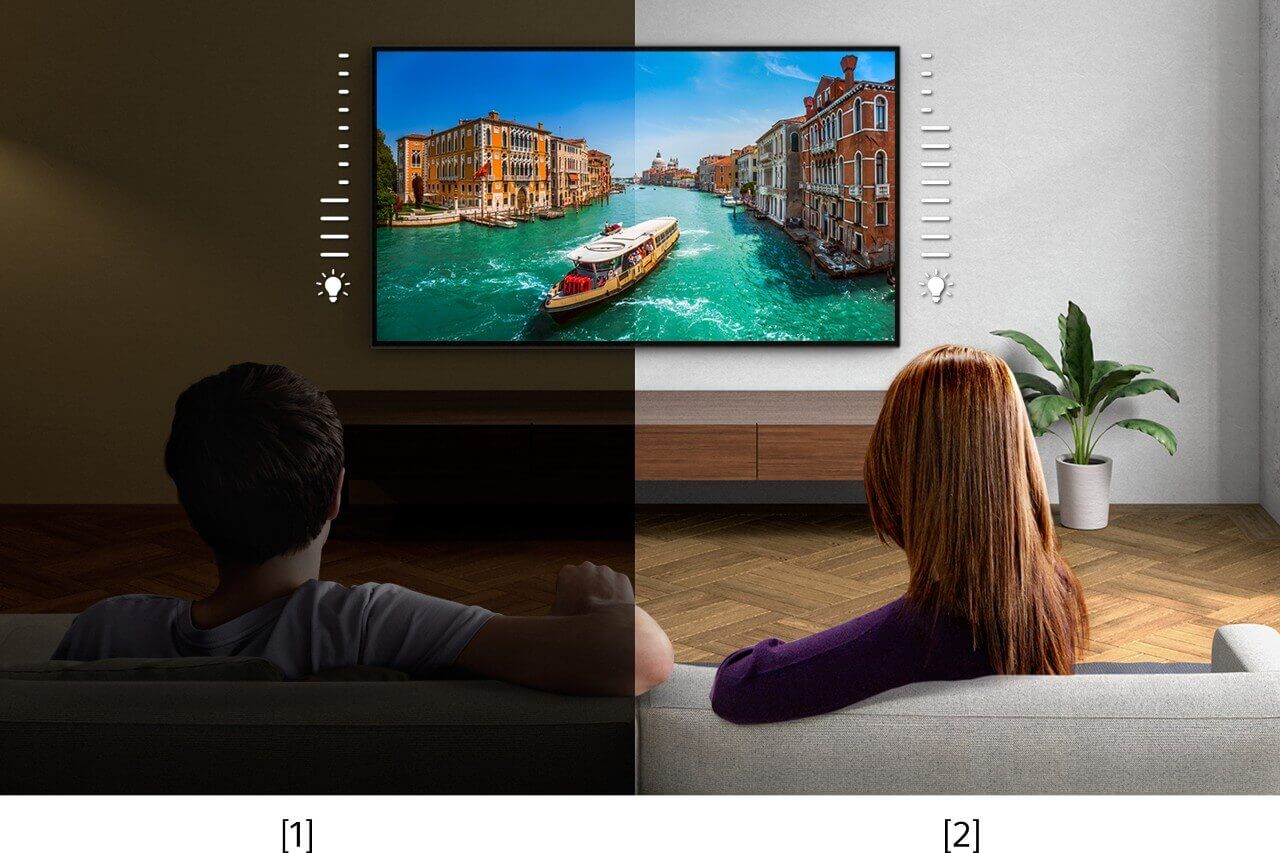根据使用环境自动控制画面明度，实现最佳观看和能源使用