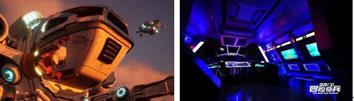 影片剧照-SES小飞船模型                     摄影棚中搭建的太空舱实景