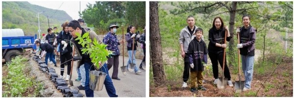 “绿色志愿者”证书颁发（左） 揭牌2025-2027年索尼碳汇林（右）